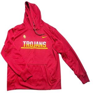 Nike USC Trojans Sweatshirt Mens Size L Red Therma-Fit Hooded Fleece Lined